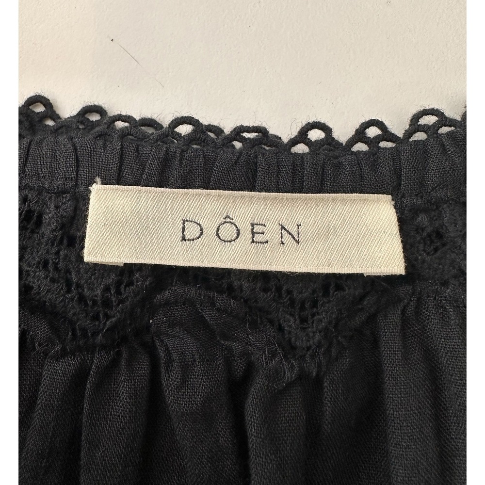 DÔEN Brigitta Lace Trim Top Womens Small Black Short Sleeve Ramie Coquette - Picture 5 of 13